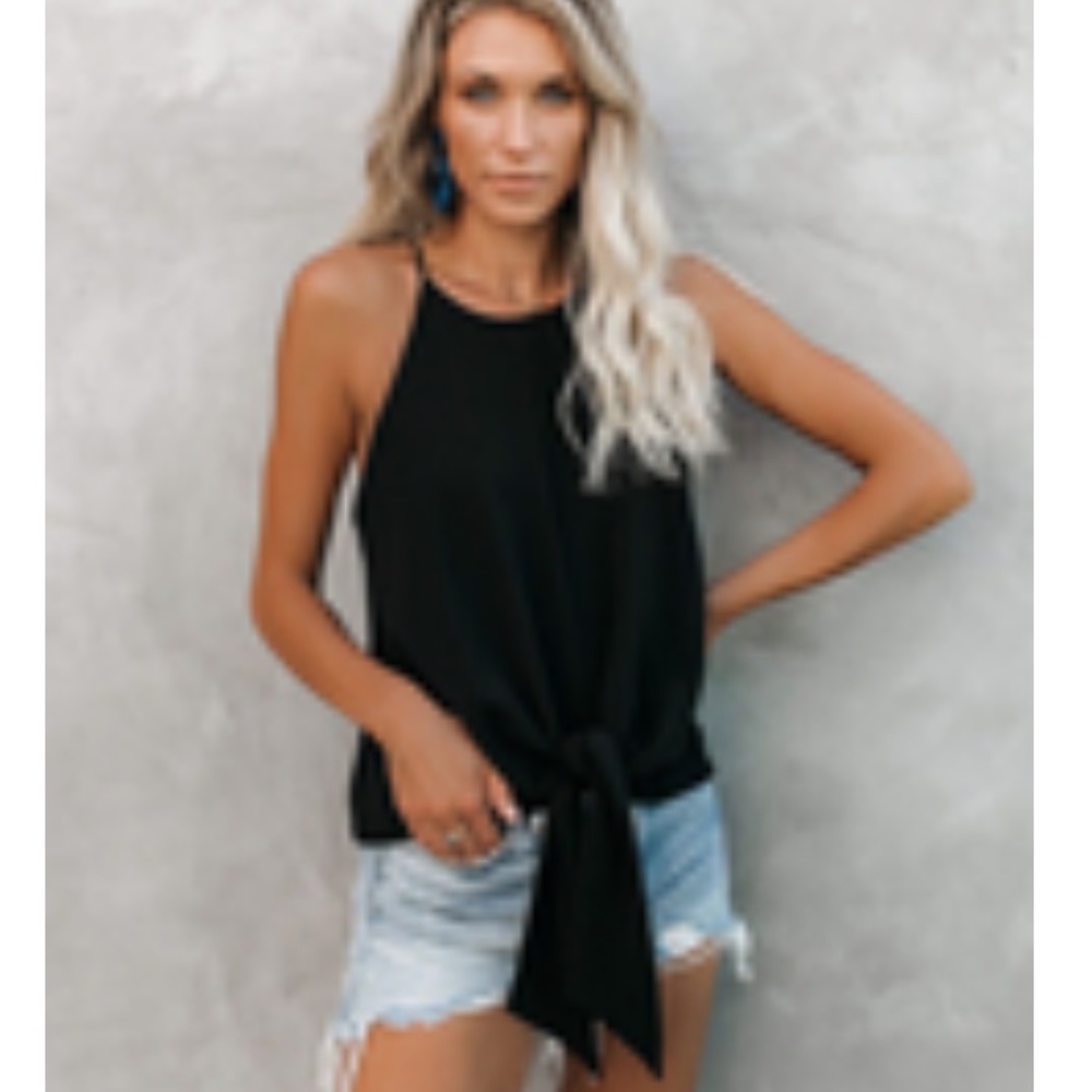 Black tank top with tie detail